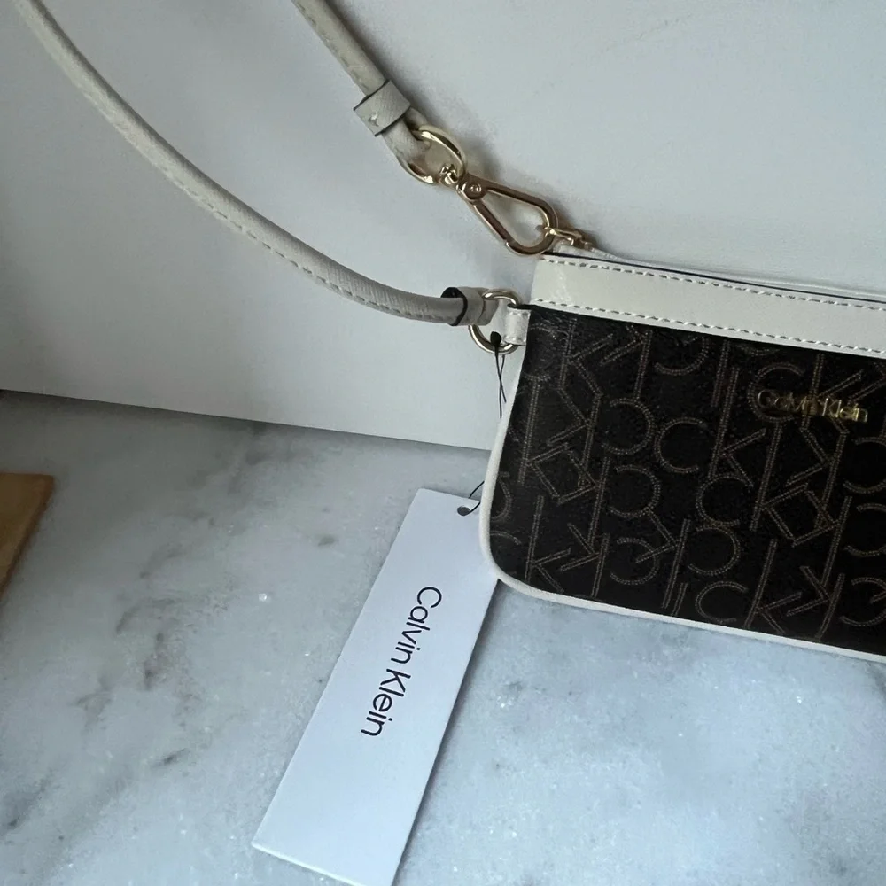 Calvin Klein wristlet wallet brown logo